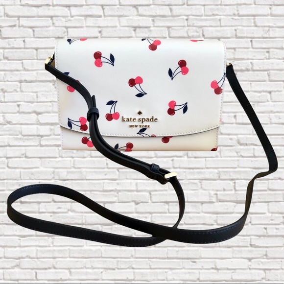 KATE SPADE • Carson Dancing Cherries Printed Leather Convertible Crossbody - Picture 5 of 10